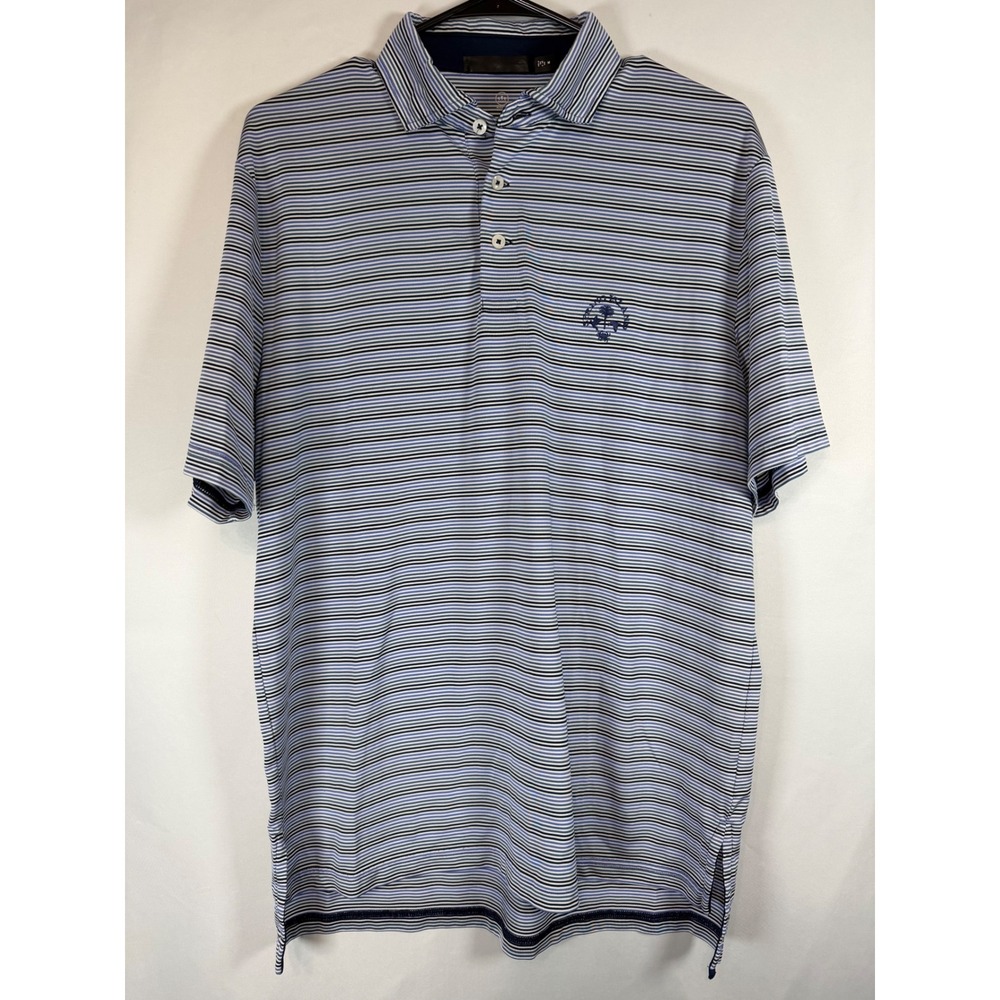 RLX Ralph Lauren Mens Blue Striped Sea Island Golf Polo Shirt Size Medium